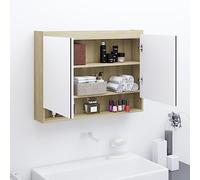 KTHLBRH Meuble de salle de bain, sous vasque, à miroir, pour salle de bain, 80 x 15 x 60 cm, en MDF blanc et aspect chêne
