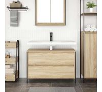 KTHLBRH Meuble lavabo de salle de bain chêne Sonoma 90 x 34,5 x 60 cm | Bois contreplaqué, acier, tiroir coulissant, compartiment avec vérin à gaz, capacité 60 kg