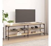 KTHLBRH Meuble TV Design Industriel Vintage avec Étagères Ouvertes - Buffet Bas en Bois et Fer, 3 Niveaux de Rangement, Surface Lisse et Résistante à l'Humidité, Cadre