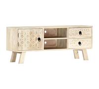 KTHLBRH Meuble TV en Bois de Manguier Massif avec 2 Tiroirs, 1 Porte et 2 Compartiments Ouverts - Armoire Latérale Polyvalente pour Salon, Stockage Multimédia et Décoration
