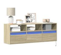 KTHLBRH Meuble TV mural avec éclairage LED Chêne Sonoma HiFi Buffet TV Commode Table 130 x 31 x 45 cm