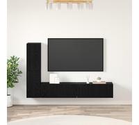 KTHLBRH Meuble TV mural avec étagère de rangement et porte - 4 pièces - En chêne noir - Buffet suspendu - Commode - Table basse HiFi