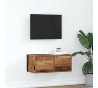 KTHLBRH Meuble TV suspendu aspect bois vieilli - Table basse avec tiroirs - Étagère HiFi - 60 x 31 x 25,5 cm - Matériau du bois
