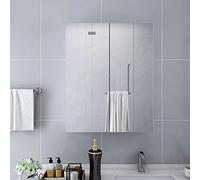 KTHLBRH Miroir de salle de bain avec armoire : meuble mural avec 3 compartiments et 2 portes, finition mélaminée, style contemporain, rangement spacieux pour articles de toilette, design