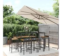 KTHLBRH Mobilier de jardin d'extérieur 11 pièces en rotin synthétique et bois massif d'acacia Noir