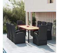 KTHLBRH Mobilier de jardin extérieur 9 pièces Salon de jardin en polyrotin et bois massif d'acacia Noir