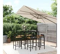 KTHLBRH Mobilier de jardin extérieur salon de jardin 7 pièces Ensemble de bar de jardin en polyrotin noir et bois massif d'acacia