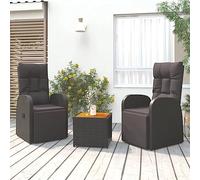 KTHLBRH Mobilier de jardin lounge 3 pièces en polyrotin et bois d'acacia massif Noir