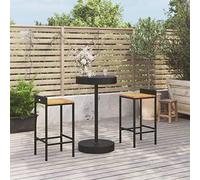 KTHLBRH Mobilier de jardin lounge 3 pièces en rotin synthétique et bois massif d'acacia Noir