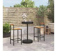 KTHLBRH Mobilier de jardin lounge 3 pièces en rotin synthétique et bois massif d'acacia Noir