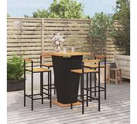 KTHLBRH Mobilier de jardin lounge 5 pièces en rotin synthétique et bois massif d'acacia Noir
