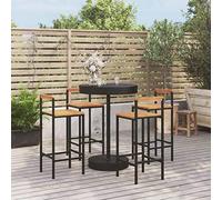 KTHLBRH Mobilier de jardin lounge 5 pièces en rotin synthétique et bois massif d'acacia Noir