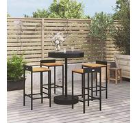 KTHLBRH Mobilier de jardin lounge 5 pièces en rotin synthétique et bois massif d'acacia Noir