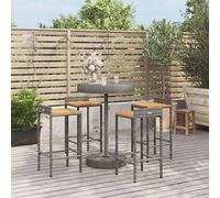 KTHLBRH Mobilier de jardin salon de jardin 5 pièces en rotin synthétique et bois massif d'acacia Gris