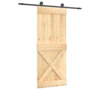 KTHLBRH Porte coulissante en bois de pin et noir 85 x 210 cm | Utilisation intérieure, rail en acier peint, kit complet de montage, design minimaliste, guide fluide