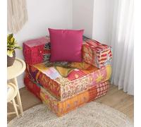 KTHLBRH Pouf modulaire avec coussin en tissu, multicolore, 70 x 70 x 56 cm | Rembourrage 70 % polyester, 30 % mousse, coussin de dossier inclus, design patchwork unique, idéal pour véranda