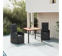 KTHLBRH Salon de jardin 3 pièces - En polyrotin noir et bois massif d'acacia - Ensemble de meubles de jardin - Pour des repas confortables en plein air