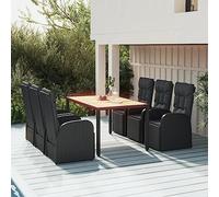 KTHLBRH Salon de jardin 7 pièces - En polyrotin noir et bois massif d'acacia - Ensemble de meubles de jardin - Pour des repas confortables en plein air