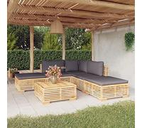 KTHLBRH Salon de jardin extérieur table et chaises 6 pièces avec coussins en teck massif