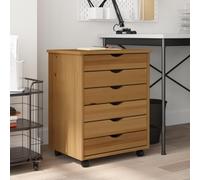 KTHLBRH Socle mobile avec tiroir Armoire de rangement amovible sur roulettes Pin massif Marron miel