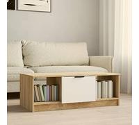 KTHLBRH Table basse élégante en bois d'ingénierie blanc et chêne avec rangement et fonction présentoir 102 x 50 x 36 cm