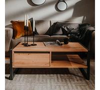 KTHLBRH Table Basse Industrielle Denver 55 Finori avec Tiroir et Rangement, Style Moderne Salon Cadre Anthracite et Plateau Clair, Assemblage Facile MDF Stable