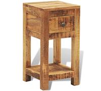 KTHLBRH Table de chevet avec 1 tiroir en maïs massif avec manche en bois et manche avec tiroir amovible et étagère inférieure