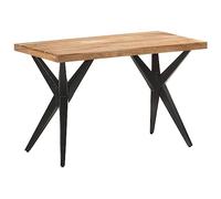 KTHLBRH Table de salle à manger en bois d'acacia massif avec structure croisée en acier, table de cuisine robuste et stable pour les repas familiaux