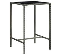 KTHLBRH Table de terrasse - Table de balcon - Meuble de jardin - Table d'extérieur - Table de bar - Gris - 70 x 70 x 110 cm - En rotin synthétique et verre - Pour jardins, terrasses, balcons