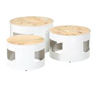 KTHLBRH Table Salon Extérieur Table Salon Meubles Salon Table - Tables d'appoint Design Tonneau 3 Pièces Bois Massif Brut Mango pour Chambre Salon Cuisine Jardin