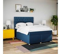 KTHLBRH Tour de lit à ressorts avec matelas bleu 140 x 190 cm en tissu | Tête de lit réglable, lattes incluses, protège-matelas lavable, support indépendant