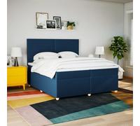 KTHLBRH Tour de lit à ressorts avec matelas bleu 200 x 200 cm en tissu | Tête de lit réglable, lattes incluses, housse de matelas lavable, 2 matelas