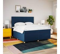 KTHLBRH Tour de lit à ressorts avec matelas bleu 200 x 200 cm en tissu | Tête de lit réglable, protège-matelas inclus, lattes incluses, 2 matelas