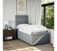 KTHLBRH Tour de lit à ressorts avec matelas, gris clair, 80 x 200 cm, tissu | Tête de lit réglable, protège-matelas inclus, lattes incluses, ressorts ensachés