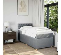 KTHLBRH Tour de lit à ressorts avec matelas, gris clair, 90 x 200 cm | 100 % polyester, protège-matelas inclus, tête de lit incluse, assemblage requis