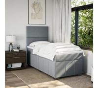 KTHLBRH Tour de lit à ressorts avec matelas, gris clair, 90 x 200 cm, tissu | Tête de lit réglable, protège-matelas inclus, lattes incluses, polyester respirant