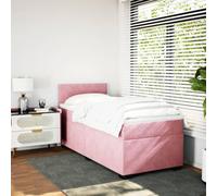 KTHLBRH Tour de lit à ressorts avec matelas rose 90 x 190 cm en velours | Avec tête de lit, protège-matelas lavable, support indépendant, pieds robustes