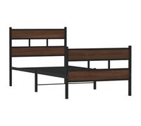 KTHLBRH Tour de lit en acier 100 x 190 cm, chêne marron | Sommier avec coffre de rangement, lattes incluses, tête de lit et pied de lit, structure robuste
