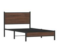 KTHLBRH Tour de lit en acier chêne marron 100 x 190 cm | Avec lattes incluses, espace de rangement, tête de lit avec support dossier, structure stable