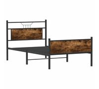 KTHLBRH Tour de lit en chêne fumé, 100 x 190 cm, sans matelas | Cadre en acier et aggloméré, tête de lit et pied de lit, espace de rangement en dessous, sommier à lattes