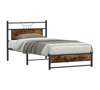 KTHLBRH Tour de lit en chêne fumé, 100 x 190 cm, sans matelas | Cadre en acier, tête de lit incluse, espace de rangement en dessous, lattes respirantes