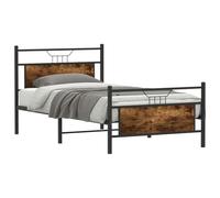 KTHLBRH Tour de lit en chêne fumé, 100 x 190 cm, sans matelas | Structure en acier et bois multicouche, espace sous le lit 27 cm, sommier à lattes, avec tête et pied de lit