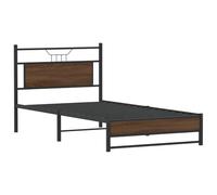 KTHLBRH Tour de lit en chêne marron 100 x 190 cm avec tête de lit | Cadre en acier, espace de rangement en dessous, lattes respirantes, matelas non inclus