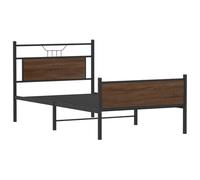 KTHLBRH Tour de lit en chêne marron, 100 x 190 cm, sans matelas | Cadre en acier, tête de lit et pied de lit, espace de rangement, sommier à lattes