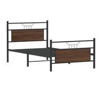 KTHLBRH Tour de lit en chêne marron, 100 x 190 cm, sans matelas | Structure en panneaux de particules et acier, sommier à lattes, espace de rangement, tête et pied de lit