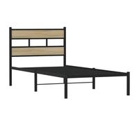 KTHLBRH Tour de lit en métal chêne Sonoma 100 x 190 cm | Cadre de lit avec espace de rangement, sommier à lattes, tête de lit, sans matelas