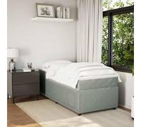 KTHLBRH Tour de lit en velours gris clair 80 x 200 cm avec matelas à | Protège-matelas inclus, lattes en bois, pieds robustes, support indépendant, doux et respirant