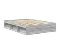 KTHLBRH Tour de lit gris sonoma 150 x 200 cm King Size | Bois multicouche, 6 compartiments, lattes en contreplaqué, matelas non inclus