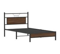 KTHLBRH Tour de lit sans matelas, chêne marron, 100 x 190 cm | Structure en acier et bois, tête de lit incluse, espace sous le lit, lattes respirantes