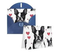 KTHSNSKL Carte de vœux « Thinking of You » avec enveloppes Boston Terrier - Carte de vœux avec cœur rouge - Cartes de vœux de 10,2 x 15,2 cm - Cartes de vœux vierges pour mariage, fête prénatale